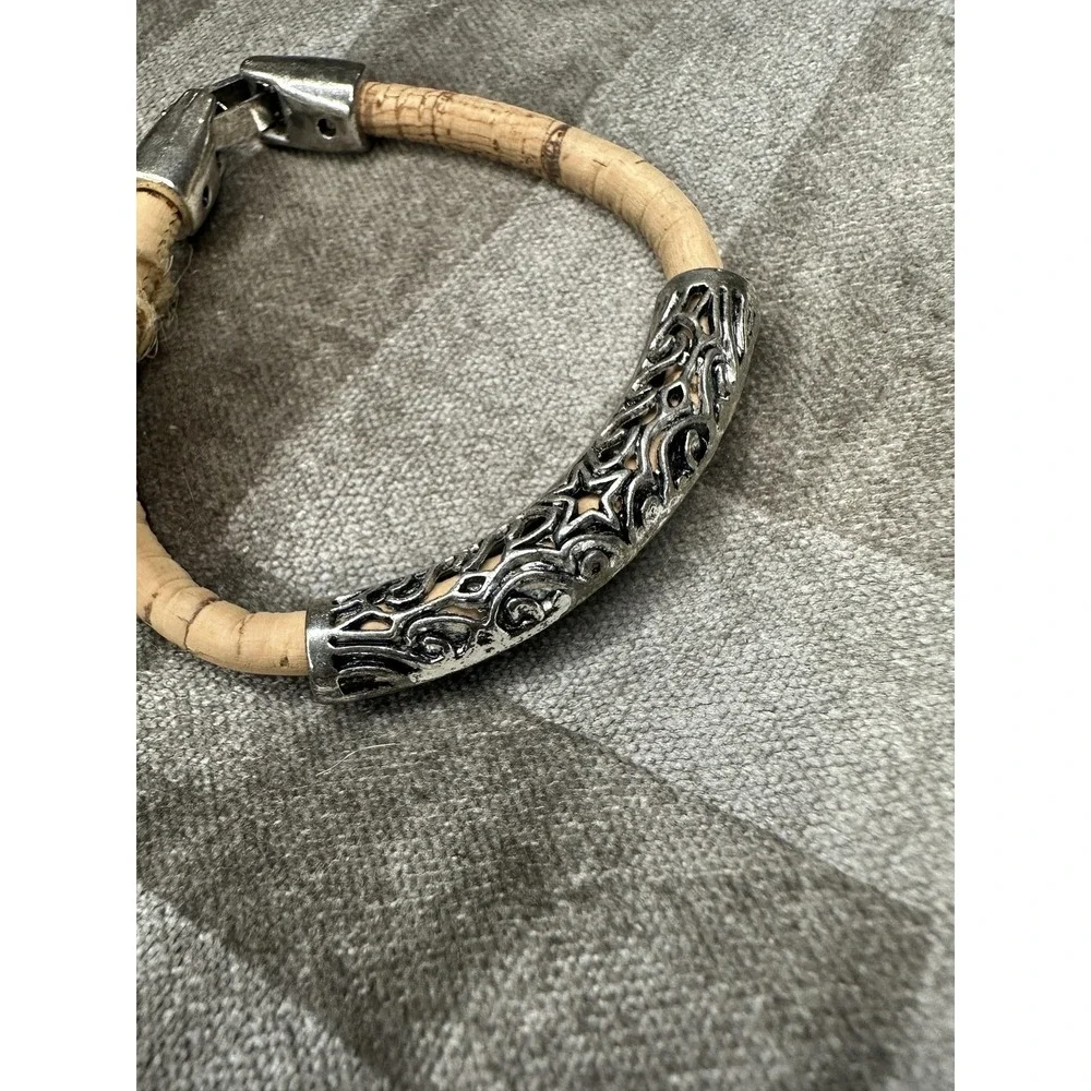 Corkforme Cork Bracelet Small Silver Tone Bar Made In Portugal Unisex Jewelry‎